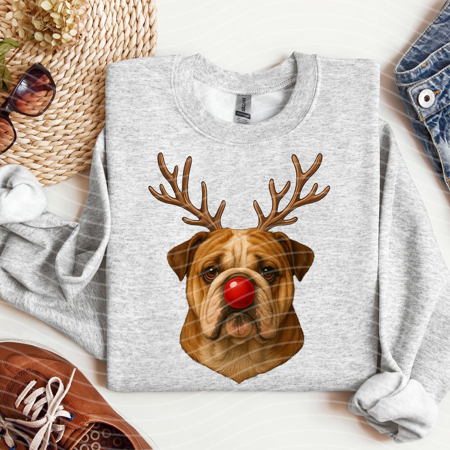 Reindeer English Bulldog Graphic Tee