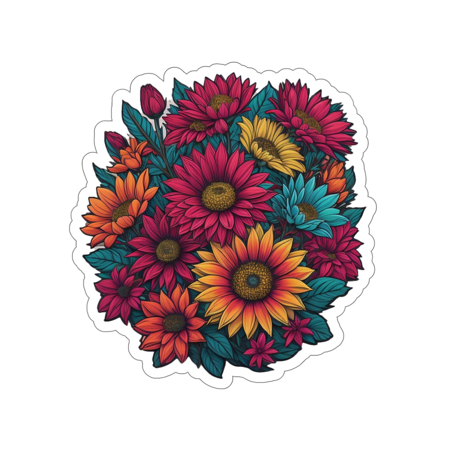 Fun Flowers Daisies Bright Colors | Fun Stickers | Happy Stickers | Must Have Stickers | Laptop Stickers | Best Stickers | Gift Idea