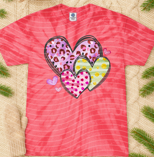 Valentine Hearts Stripes Leopard Graphic Tee