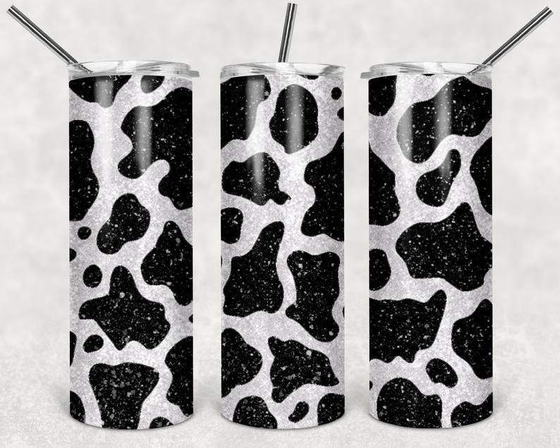 Glitter Cow 20 Oz Skinny Tumbler