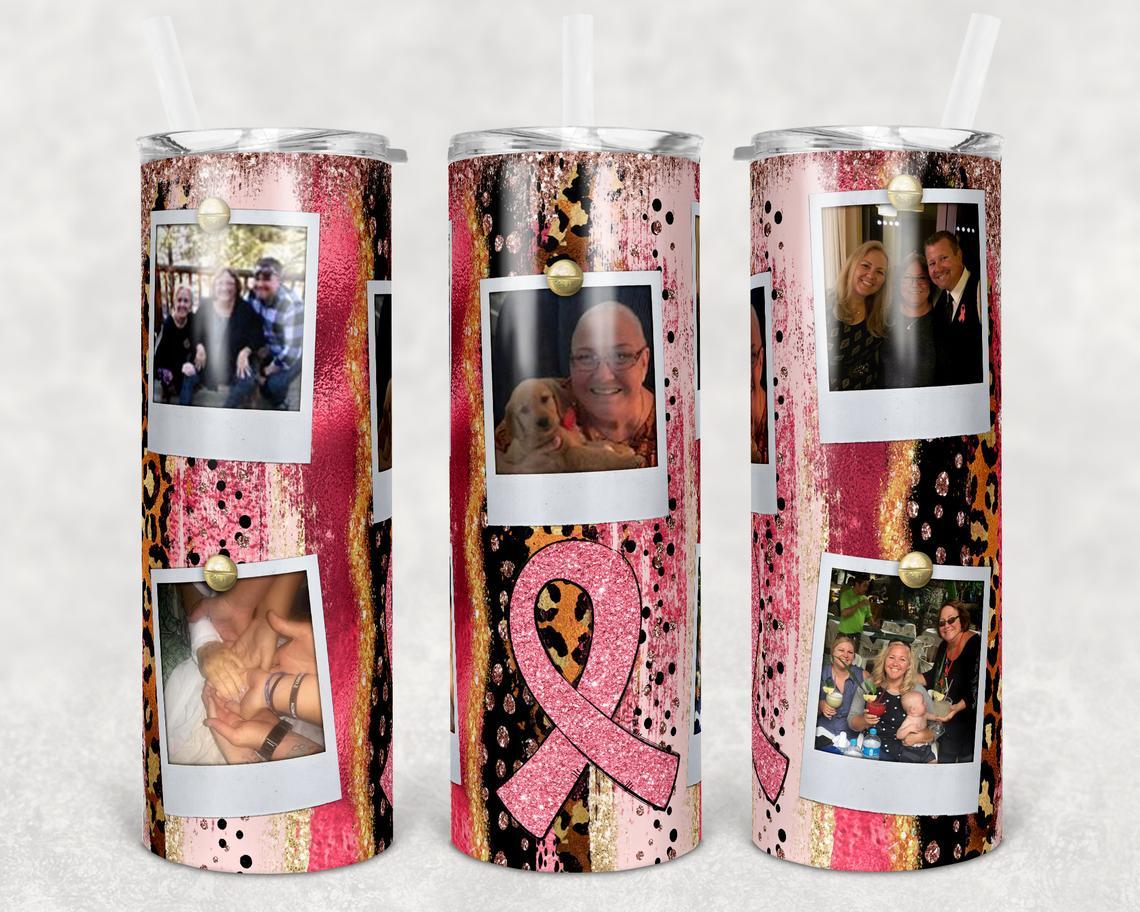Photo Frame Pink Ribbon 20 Oz Skinny Tumbler