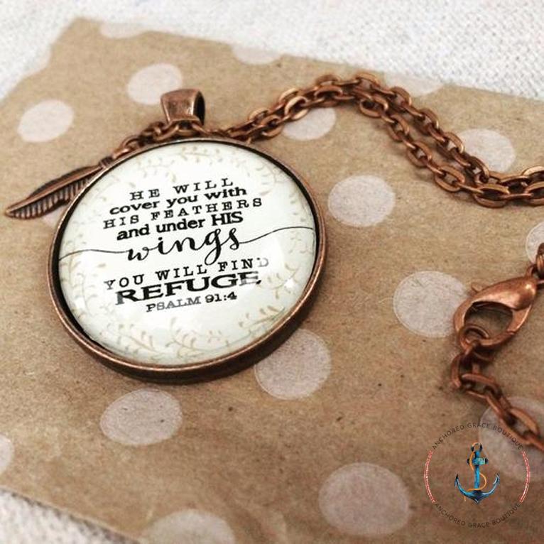 Necklace - Psalm 91:4 / Copper Chain