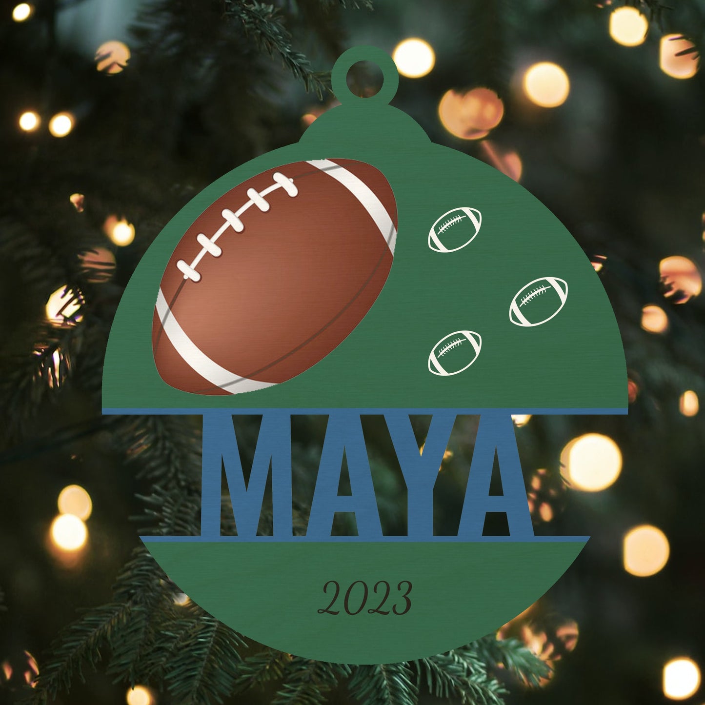 Custom Wood Ornament with Name - Football