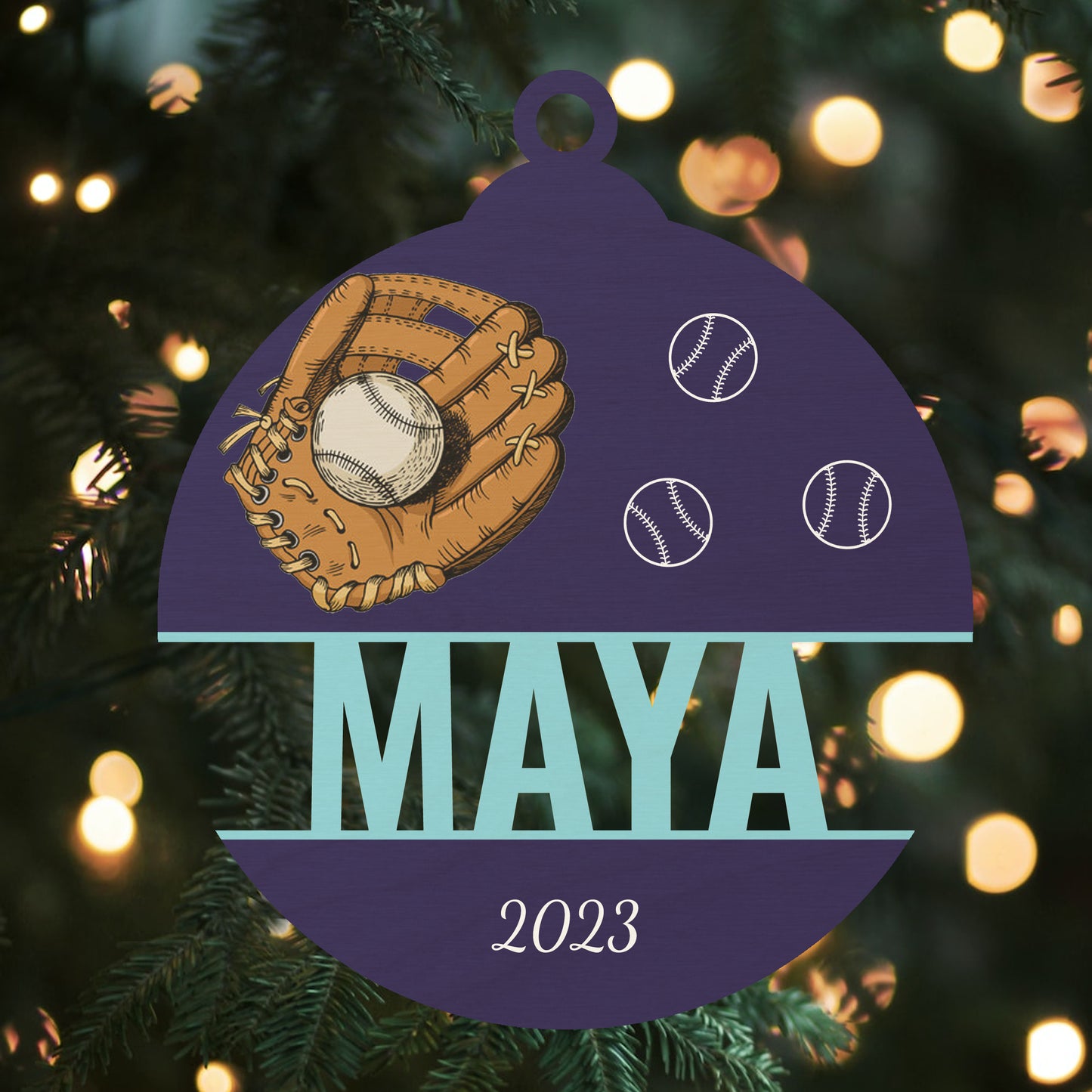 Custom Wood Ornament with Name - Baseball
