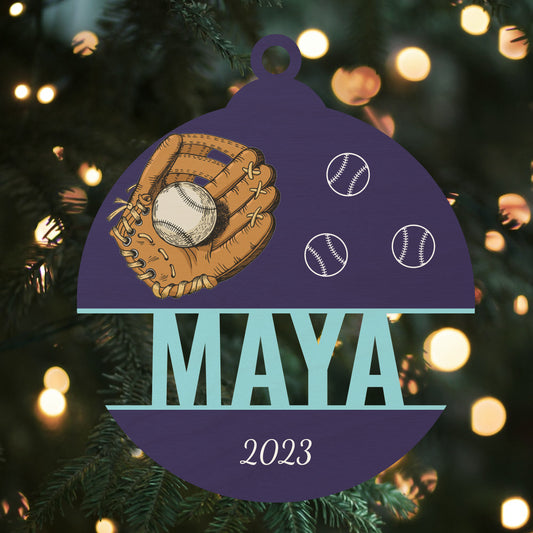 Custom Wood Ornament with Name - Baseball
