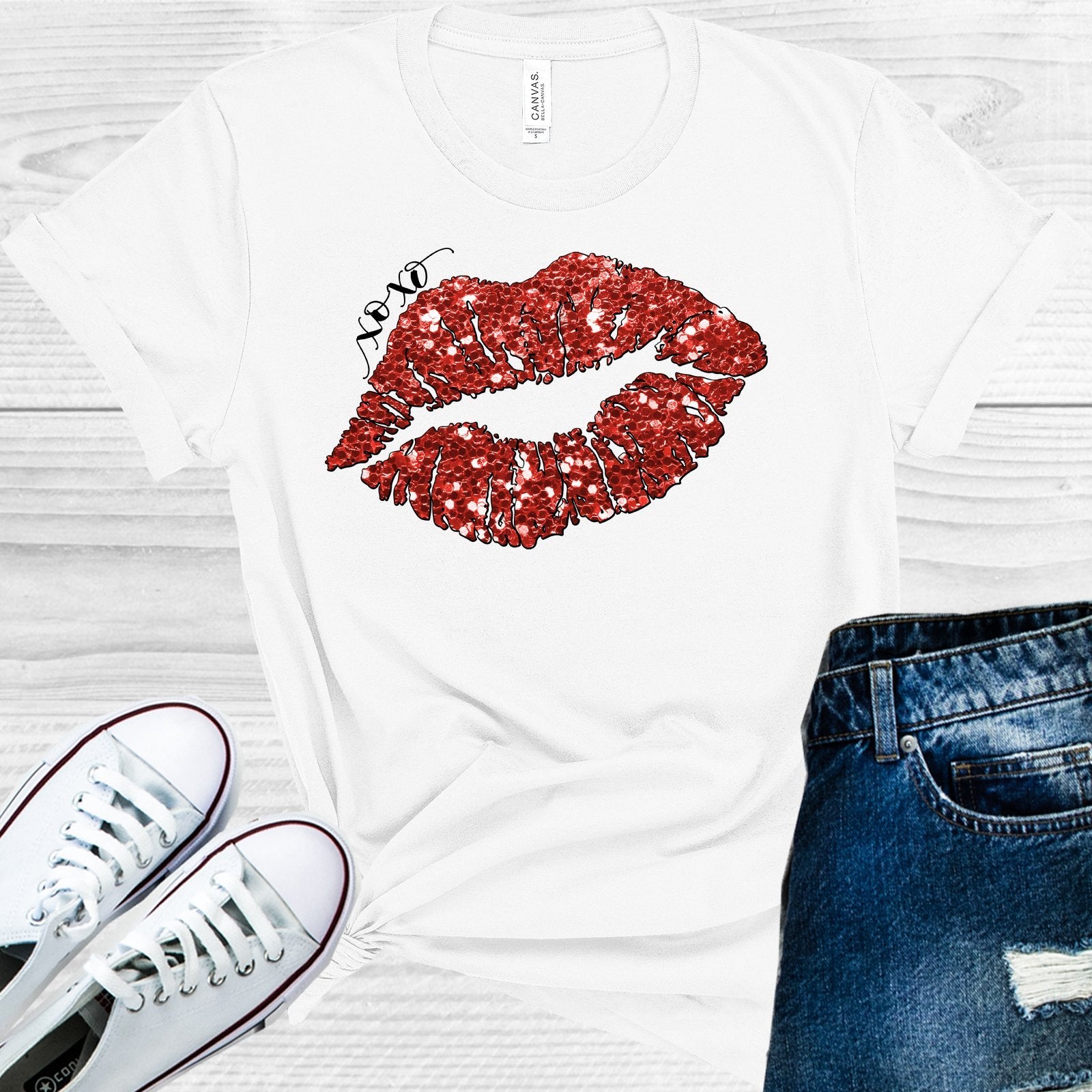Xoxo Glitter Lips Valentines Day Graphic Tee Graphic Tee