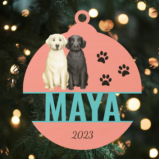 Custom Wood Ornament with Name - Labradors