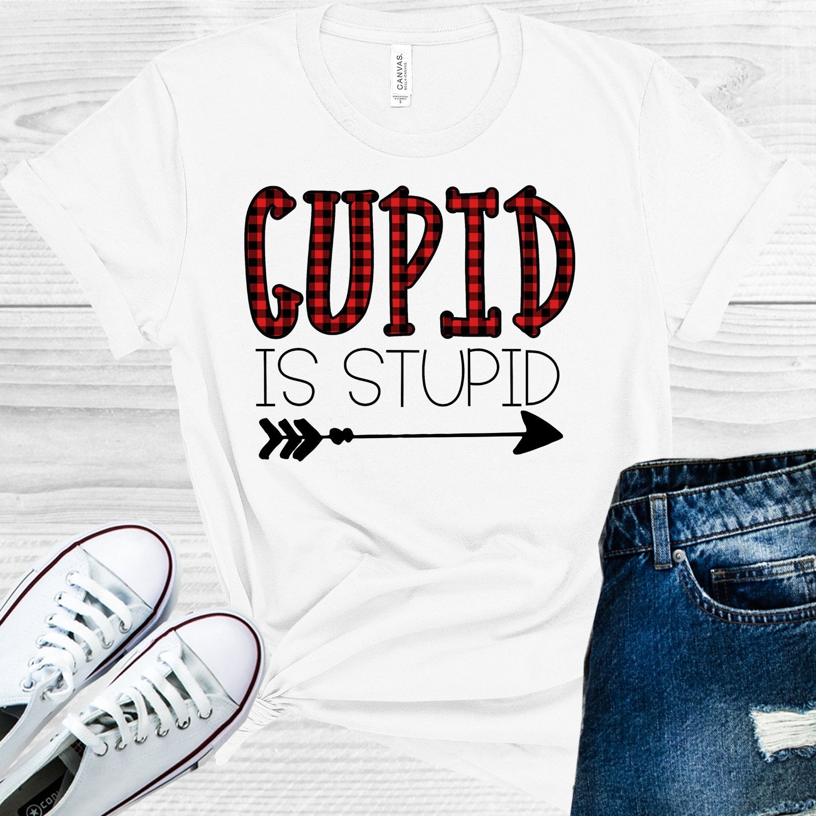 Cupid Is Stupid Buffalo Plaid Valentines Day Graphic Tee Graphic Tee