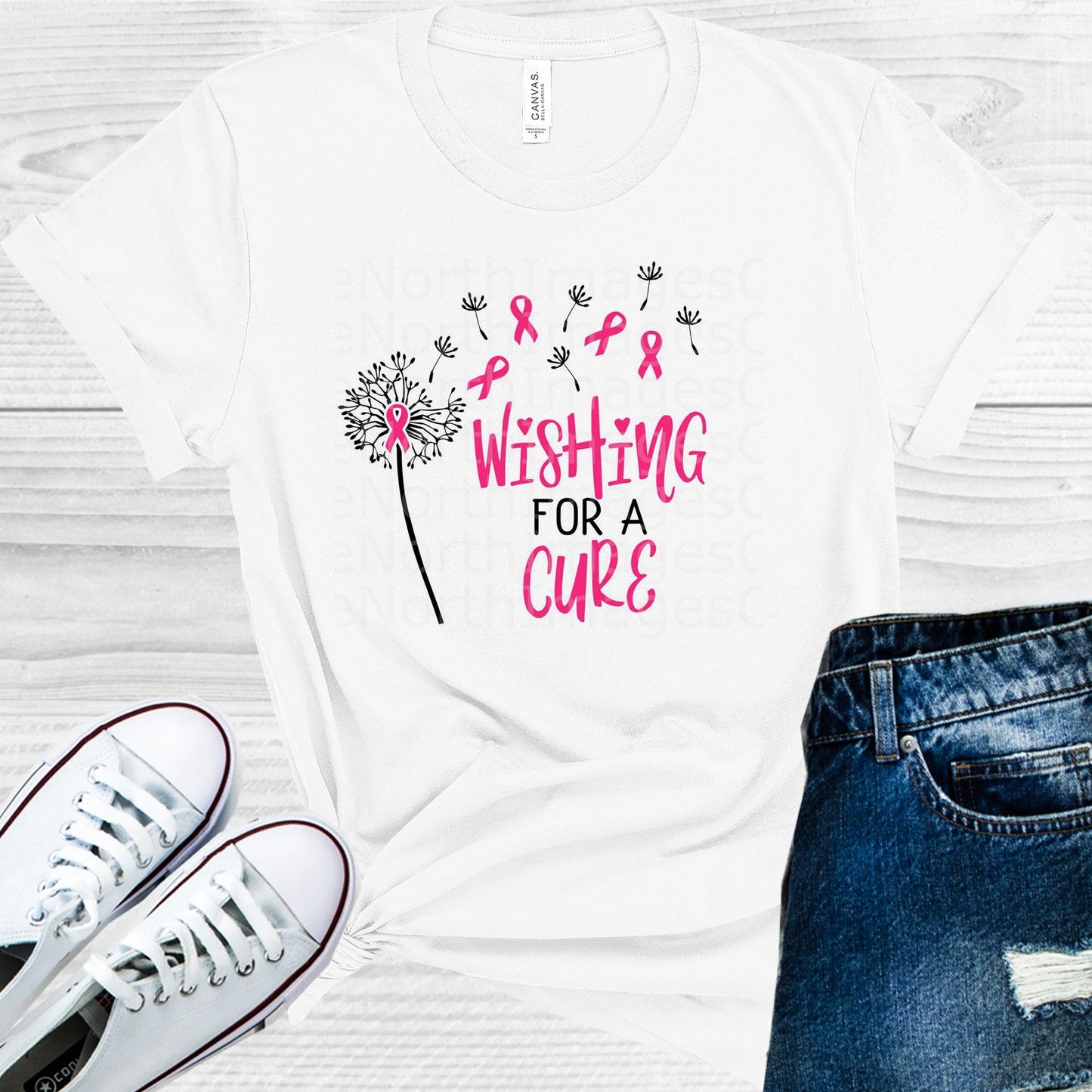 Wishing For A Cure Breast Cancer Awareness Graphic Tee Graphic Tee