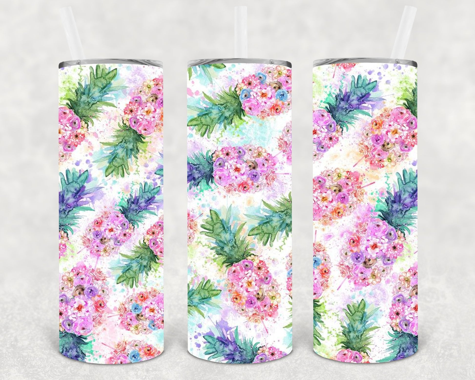 Watercolor Pineapple 20 Oz Skinny Tumbler