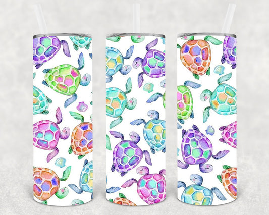 Watercolor Turtles 20 Oz Skinny Tumbler