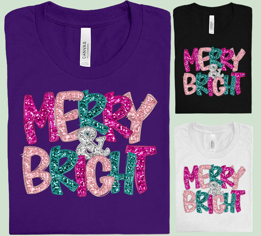Faux Glitter Merry & Bright Graphic Tee