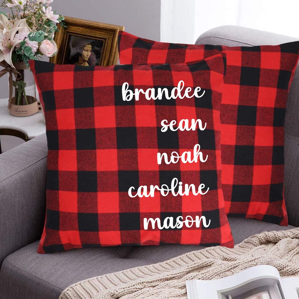 Buffalo Plaid Family Pillow Cover With Script Style Font