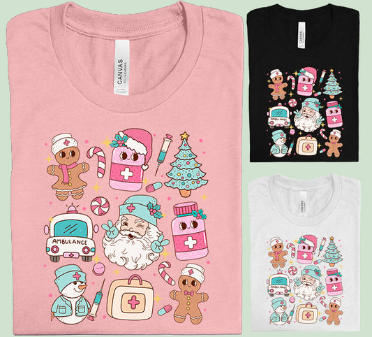 Nurse Christmas Collage Graphic Tee