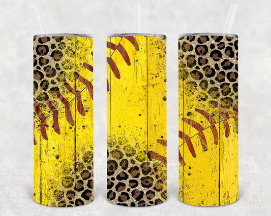 Softball Leopard 20 Oz Skinny Tumbler