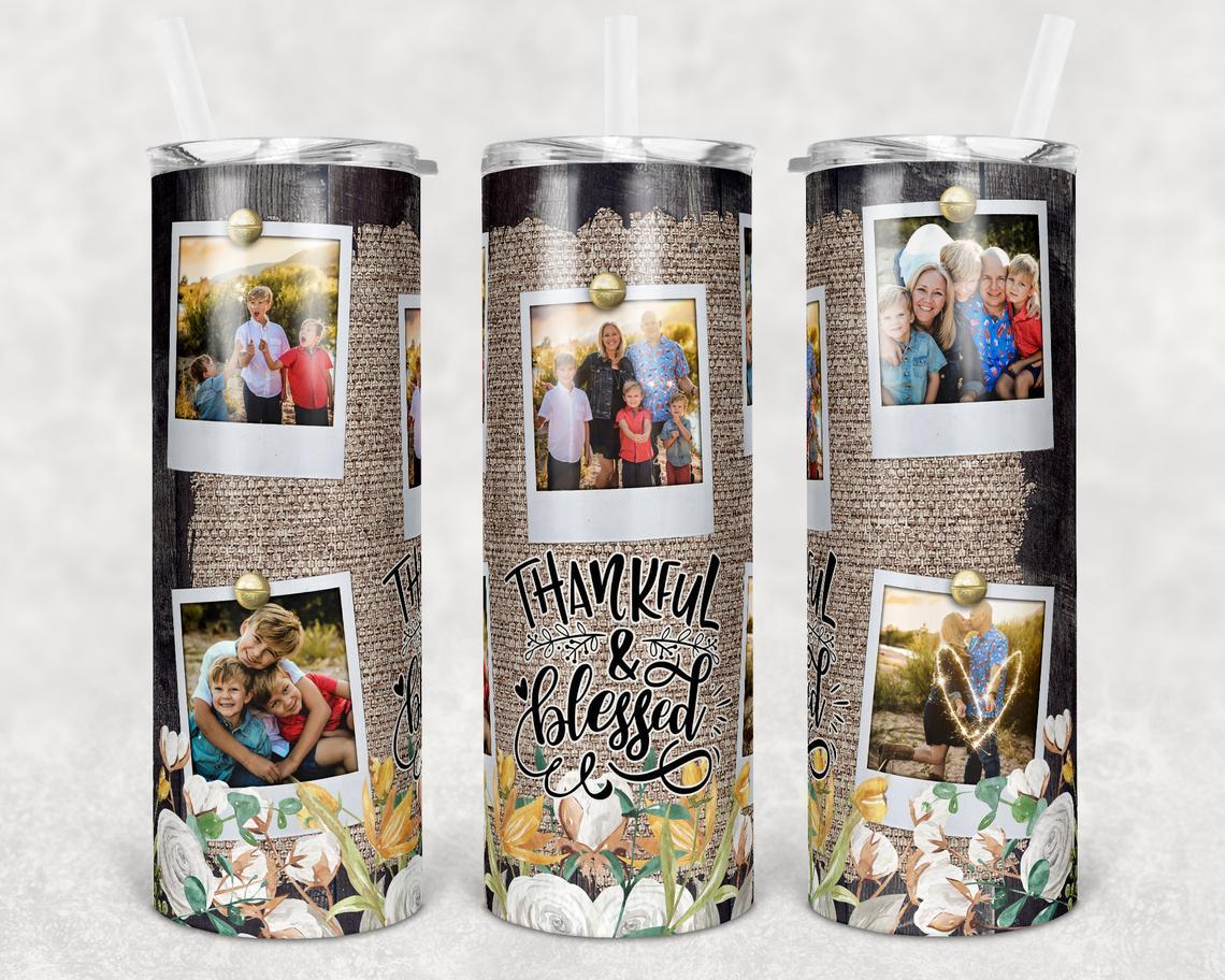 Photo Frame Thankful & Blessed 20 Oz Skinny Tumbler