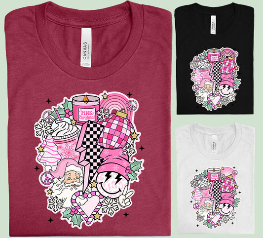 Pink Christmas Collage Graphic Tee