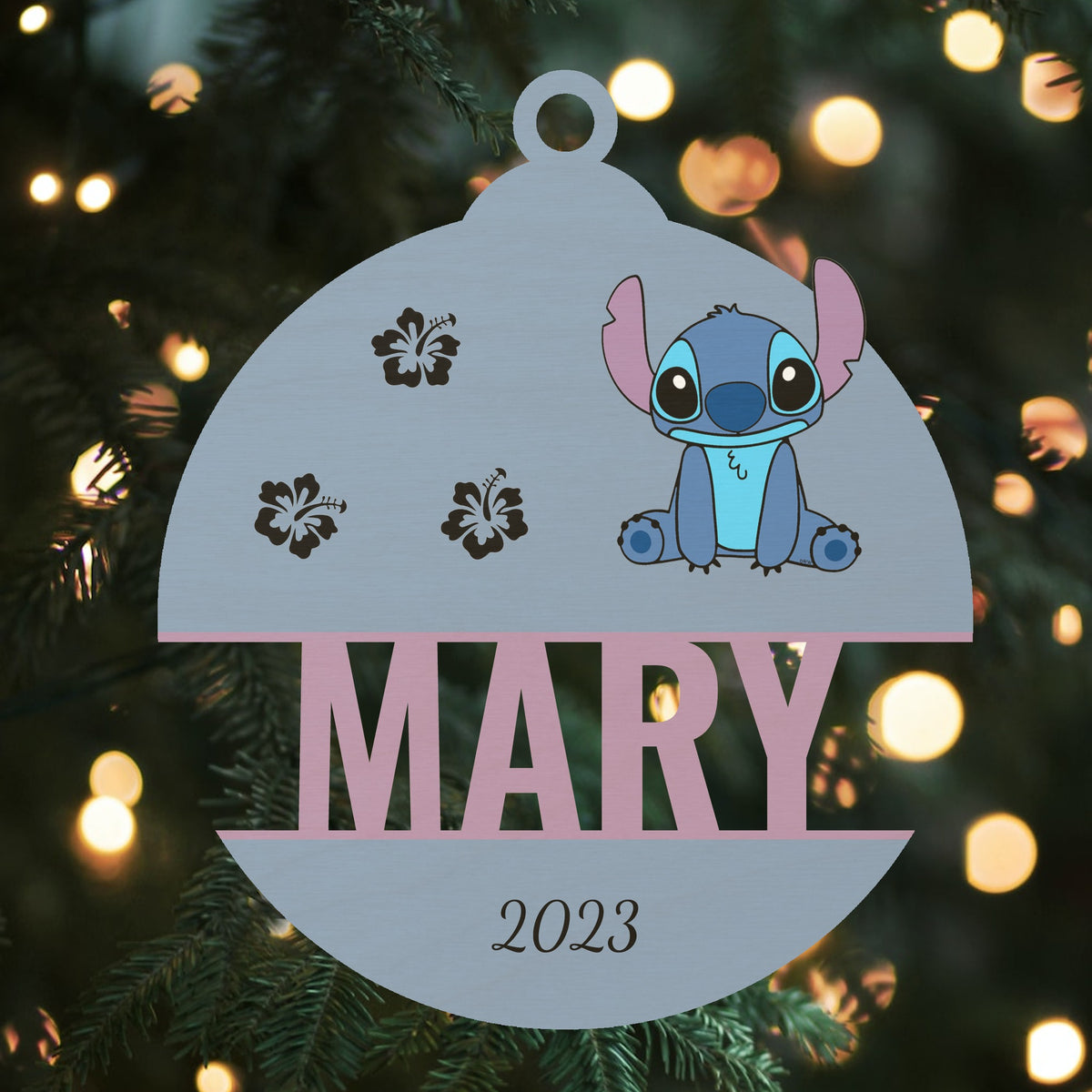 Custom Wood Ornament with Name - Stitch