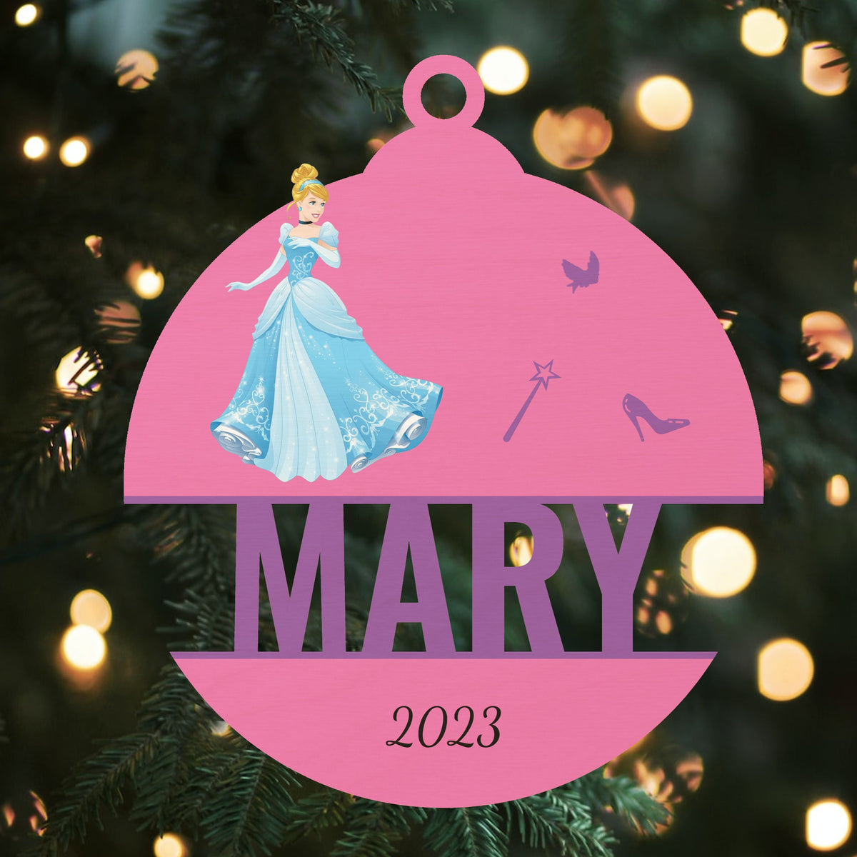 Custom Wood Ornament with Name - Cinderella