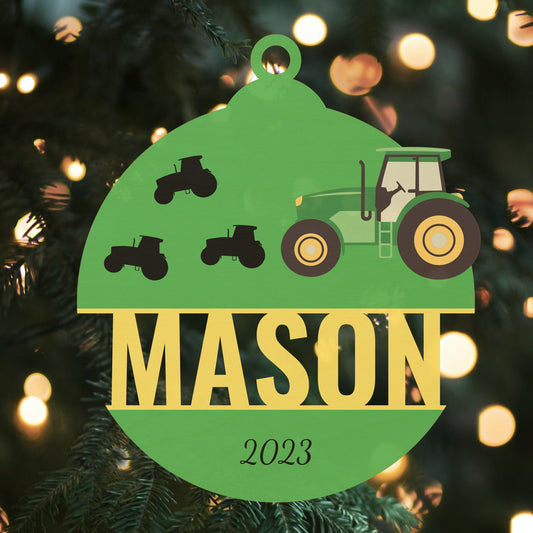Custom Wood Ornament with Name - Tractor