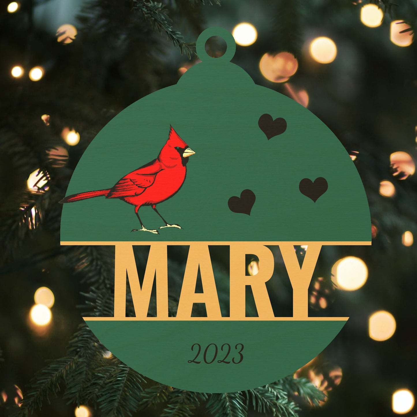 Custom Wood Ornament with Name - Cardinal