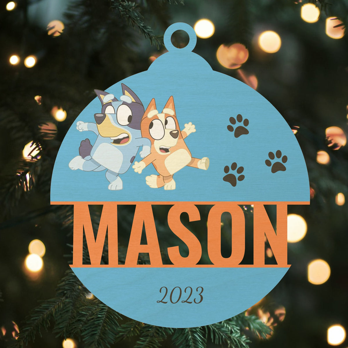 Custom Wood Ornament with Name - Bluey