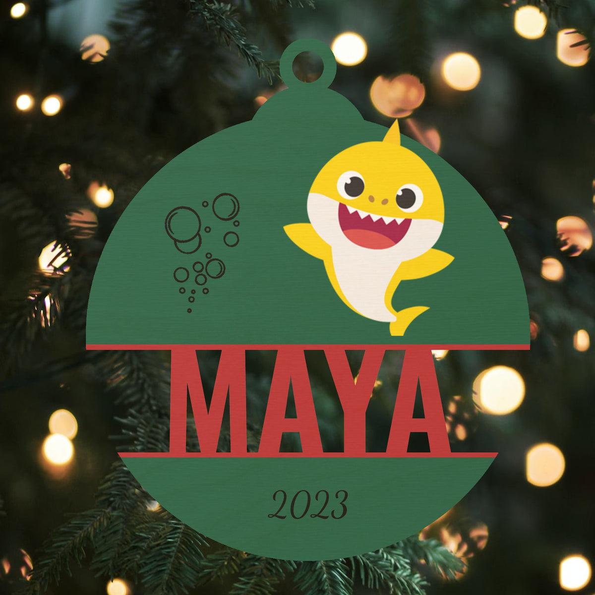 Custom Wood Ornament with Name - Baby Shark