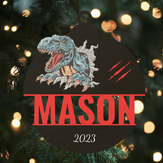 Custom Wood Ornament with Name - Dinosaur