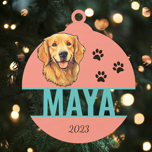 Custom Wood Ornament with Name - Golden Retriever
