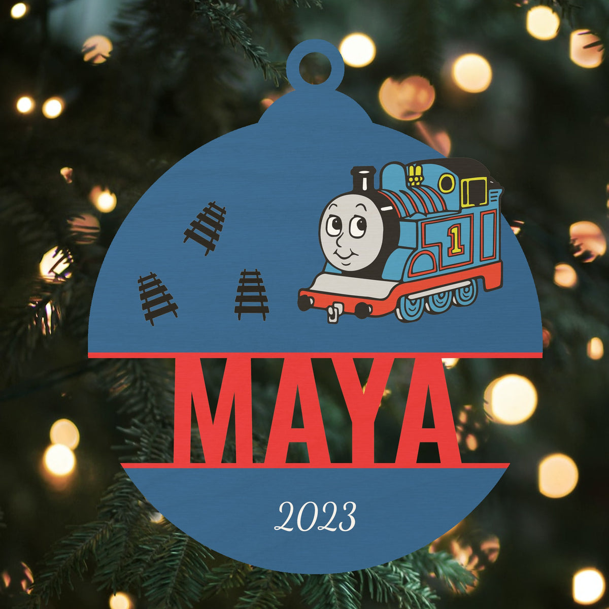 Custom Wood Ornament with Name - Thomas the Train