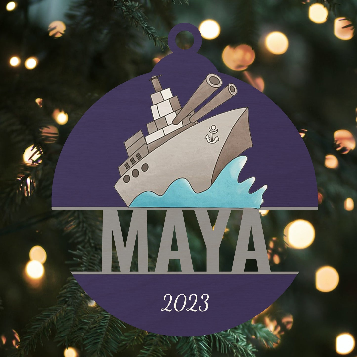 Custom Wood Ornament with Name - Battleship