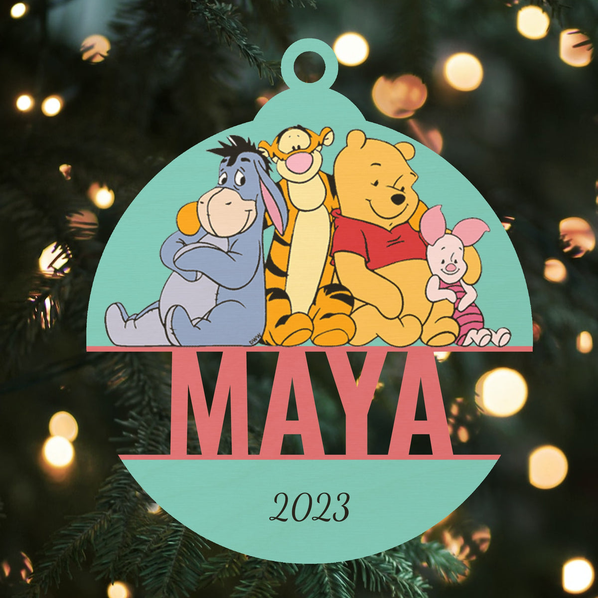 Custom Wood Ornament with Name - Pooh and Friends