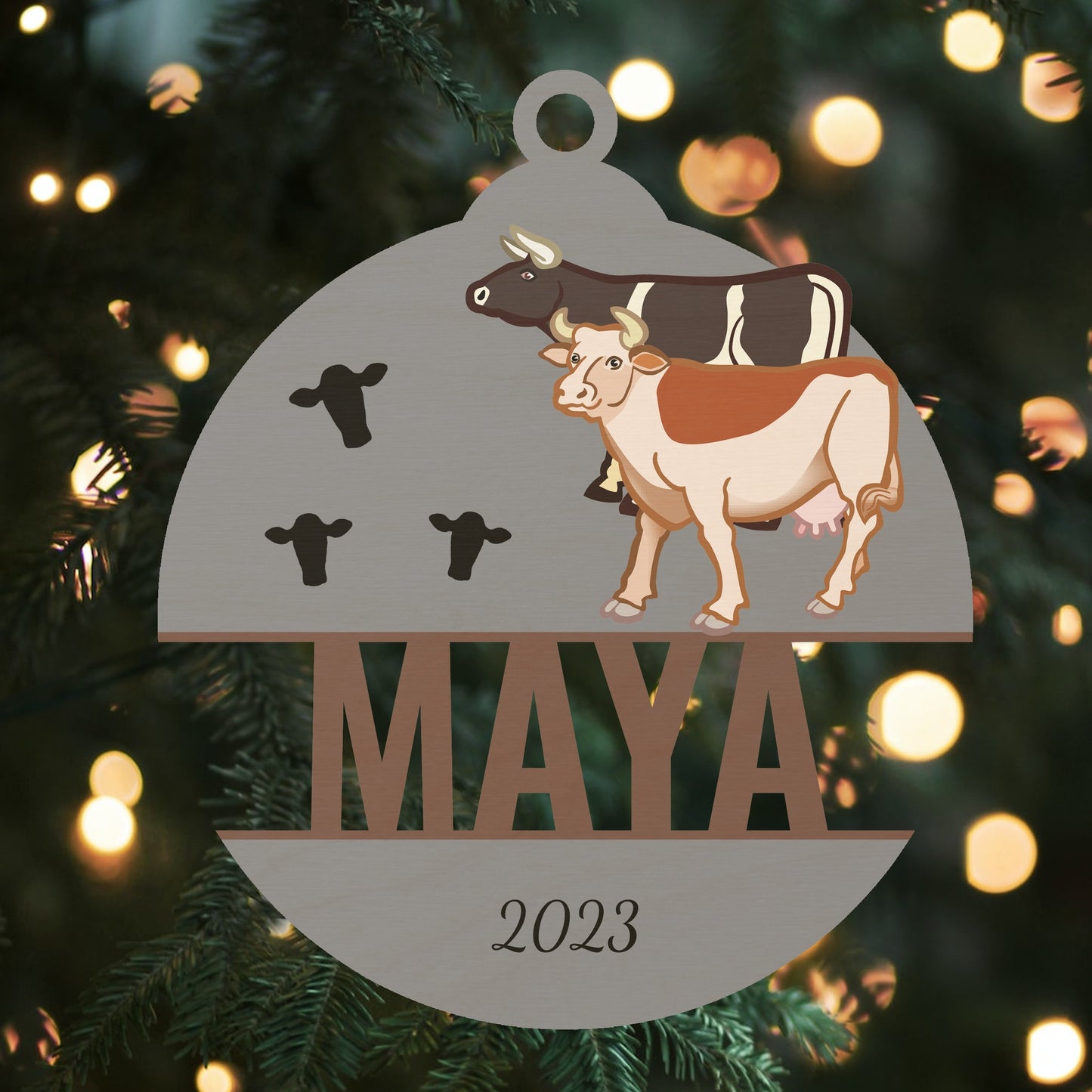 Custom Wood Ornament with Name - Cows