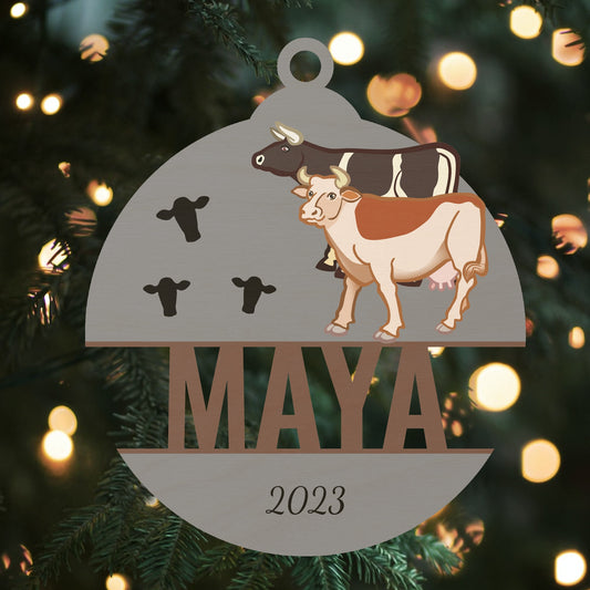 Custom Wood Ornament with Name - Cows