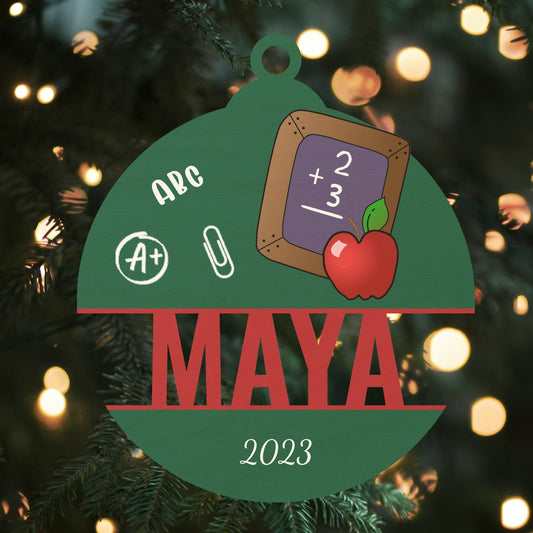 Custom Wood Ornament with Name - Teacher