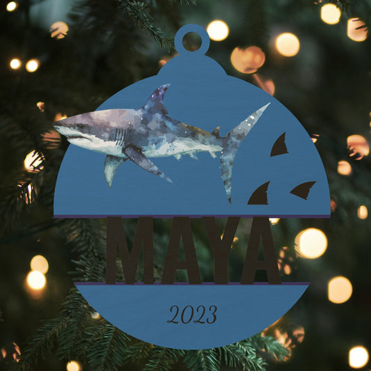 Custom Wood Ornament with Name - Shark
