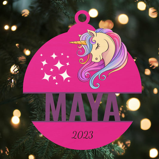 Custom Wood Ornament with Name - Unicorn