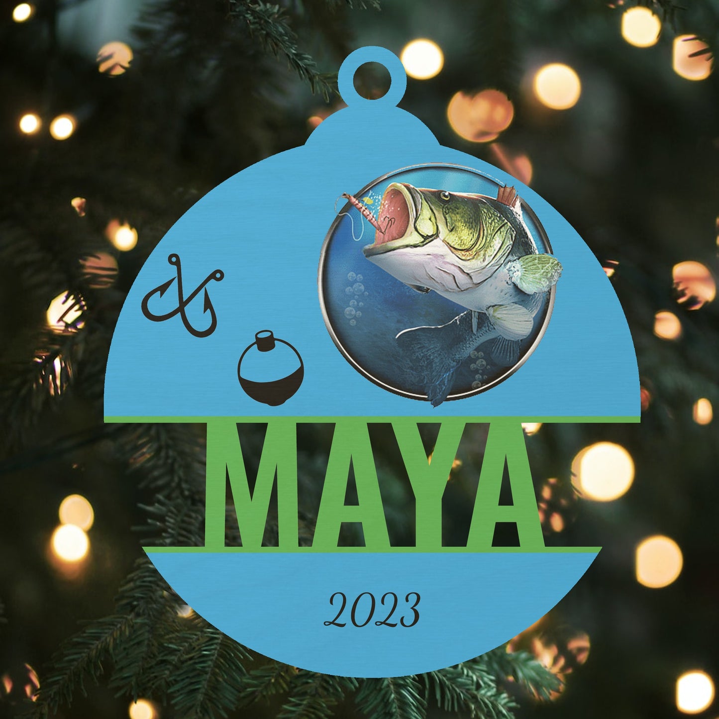 Custom Wood Ornament with Name - Fishing