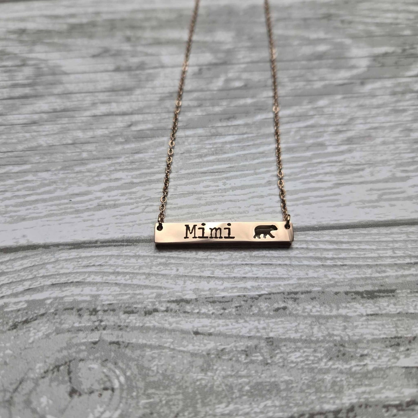 Custom Engraved Mama Bear Bar Necklace