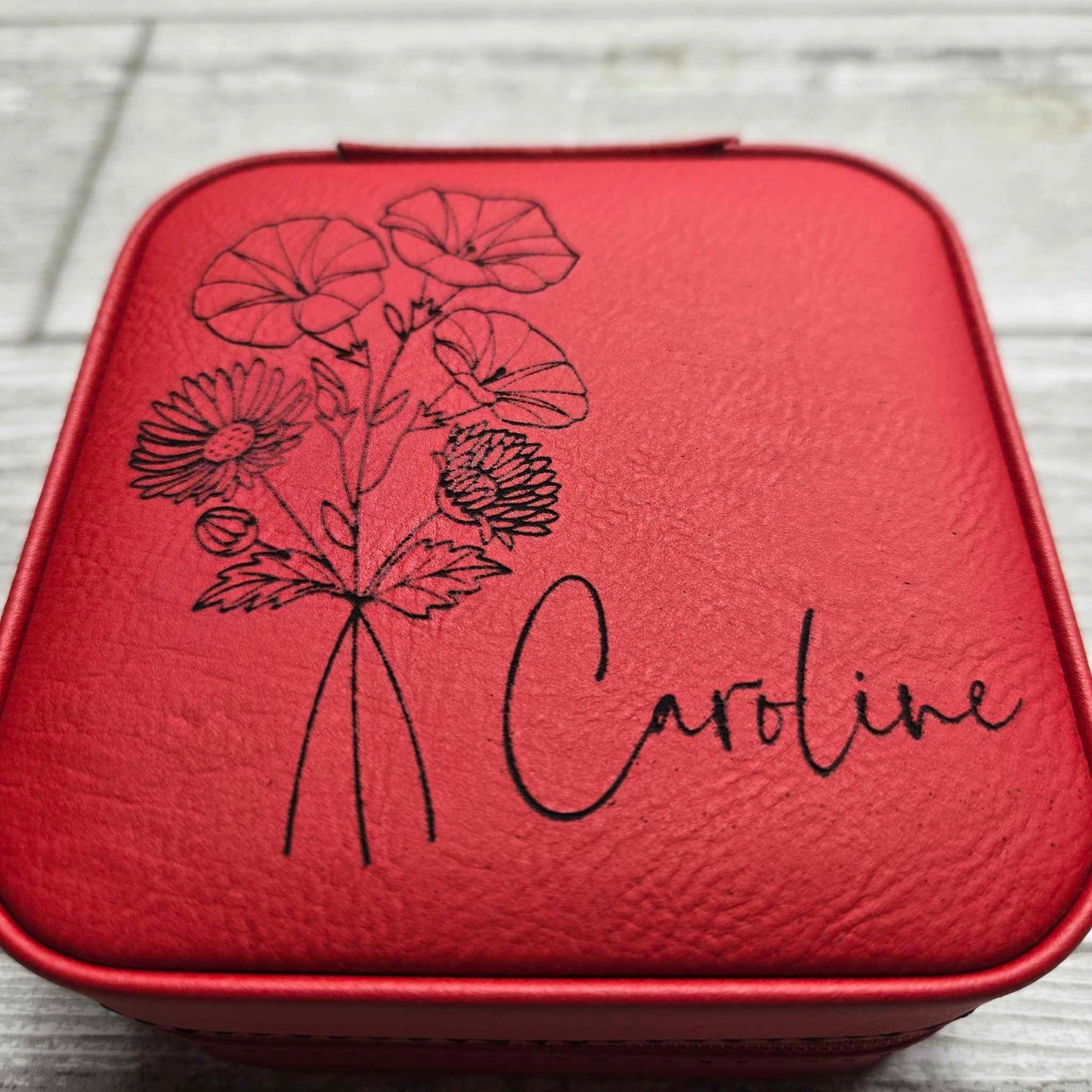 Birth Flower Customized Engraved Travel Jewelry Box