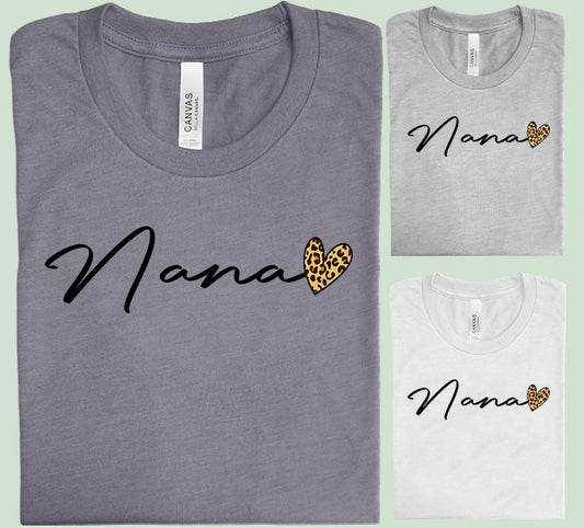 Grandma Names (All Names Available) Leopard Heart Graphic Tee