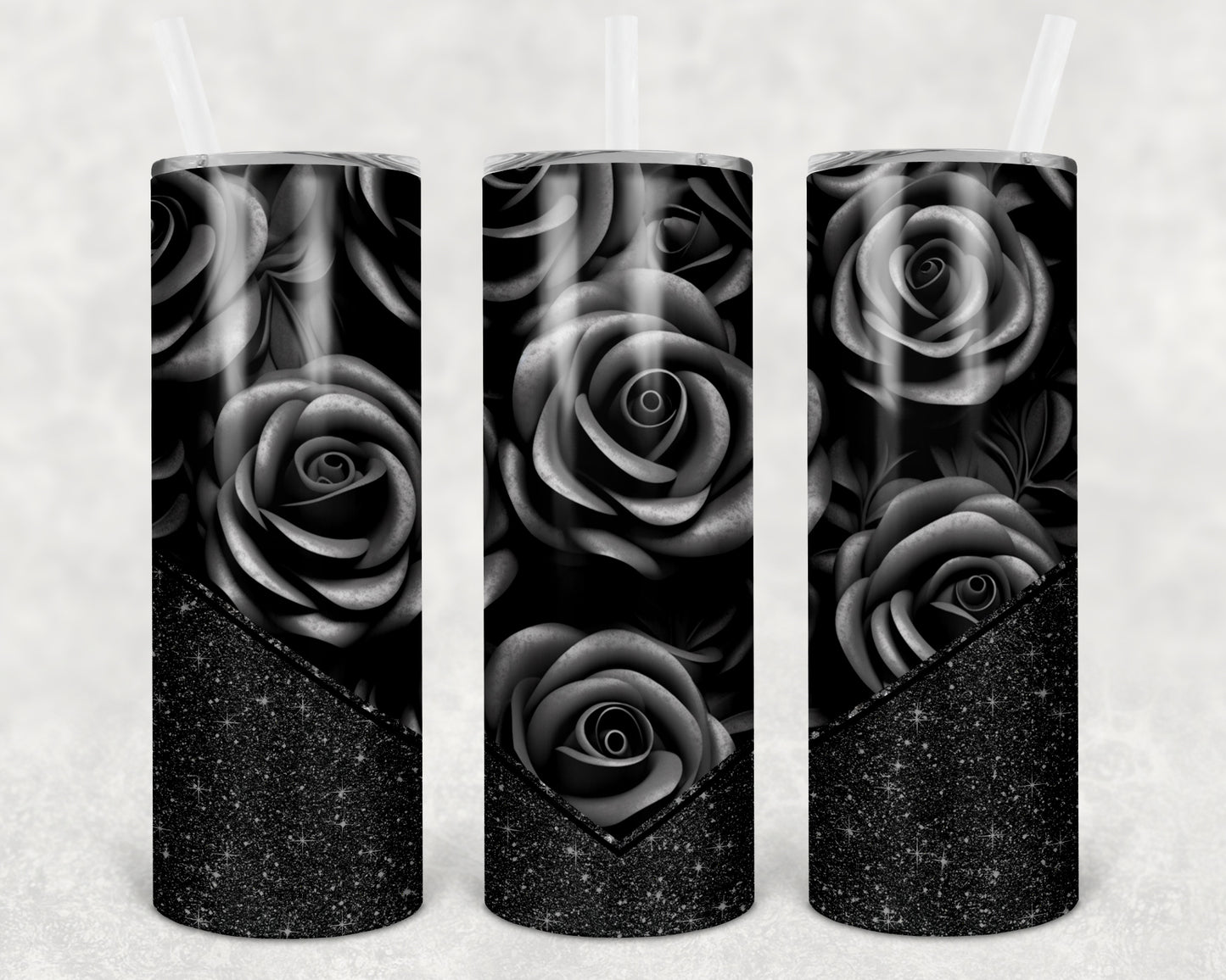 Black Roses Glitter 20 oz Skinny Tumbler