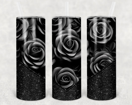 Black Roses Glitter 20 oz Skinny Tumbler
