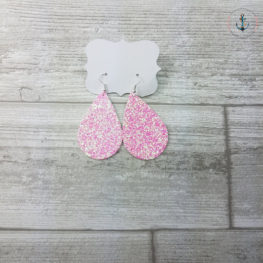 Pink Sparkle Leather Drop Earrings