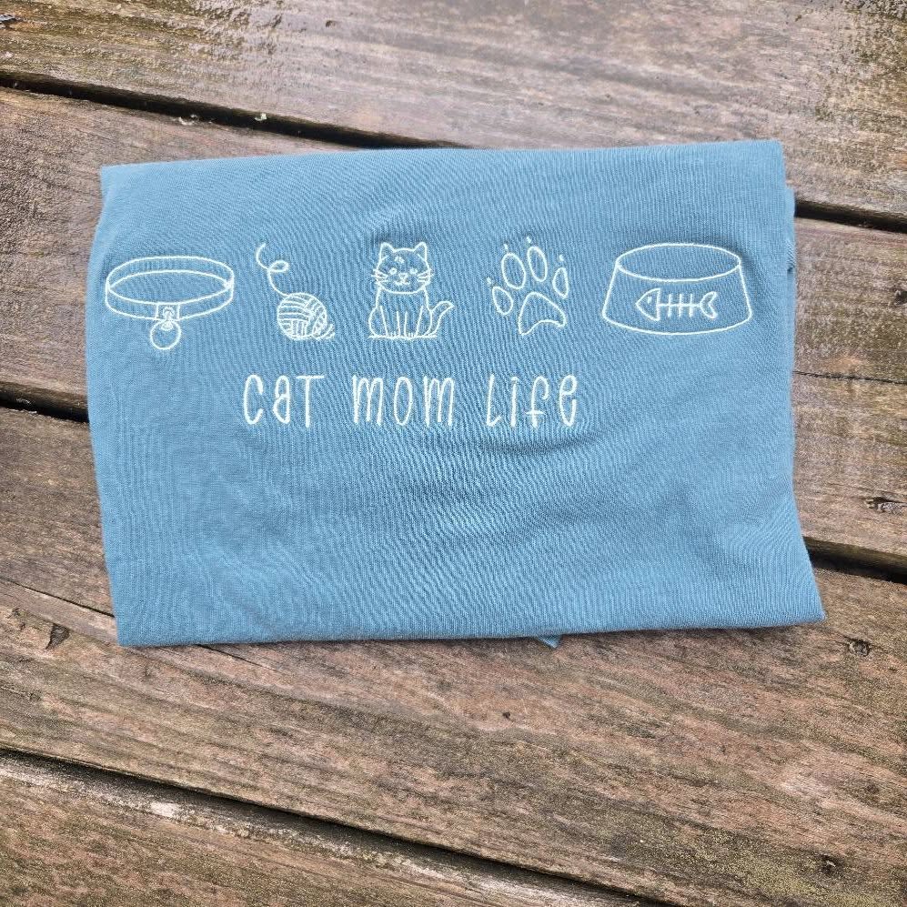 Cat Mom Life Embroidered Shirt