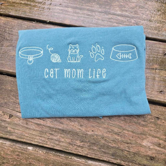 Cat Mom Life Embroidered Shirt