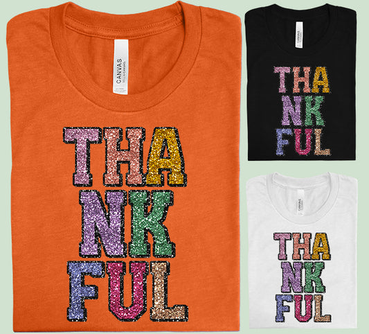 Faux Glitter Thankful Graphic Tee