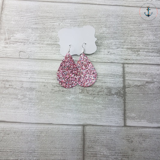 Pink Sparkle Leather Drop Earrings