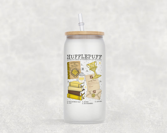 Hufflepuff 16 oz Glass Can