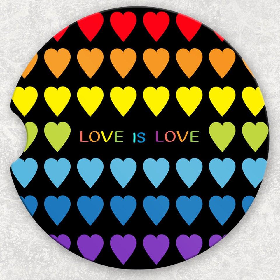 Car Coaster Set - Rainbow Hearts Love Is